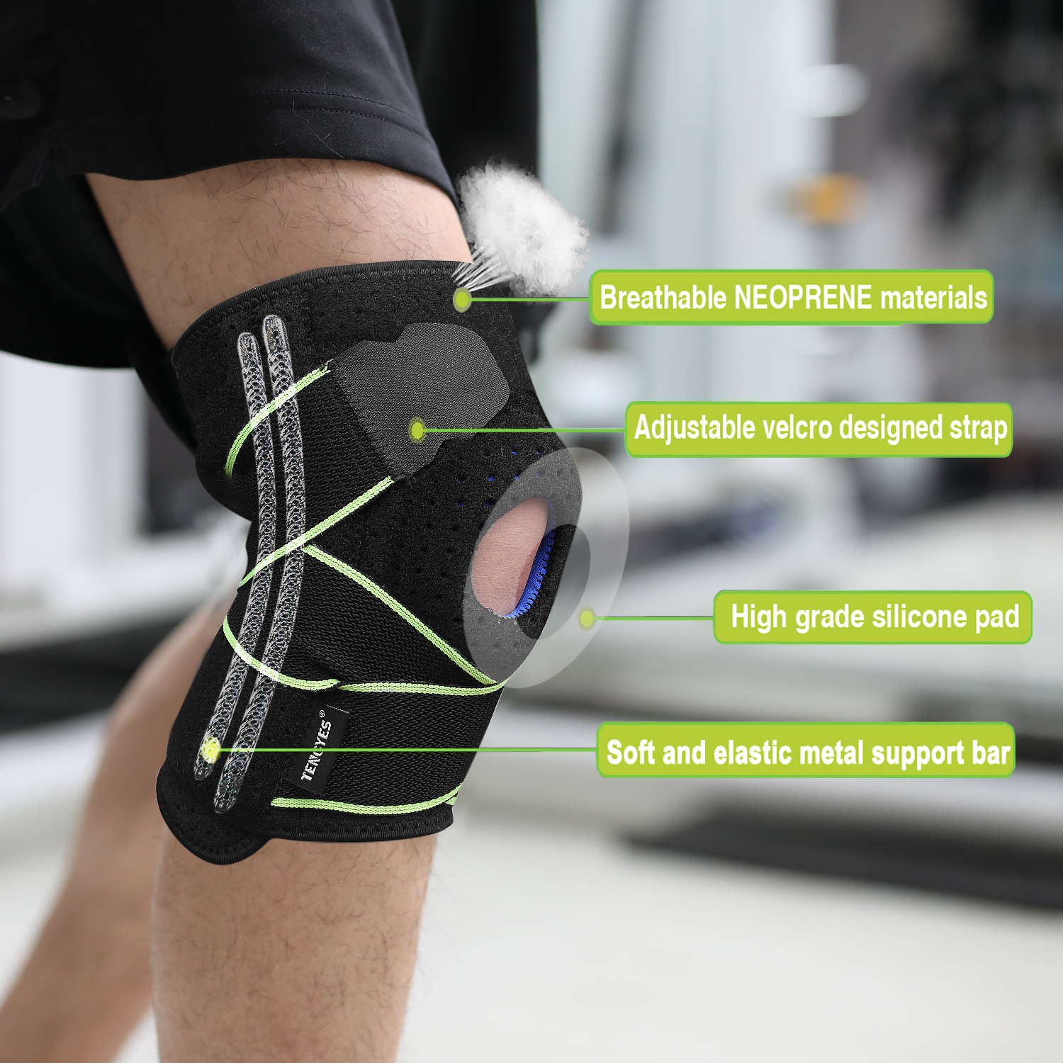 Knee Brace Compression Sleeve Support Adjustable Strapping Sleeves