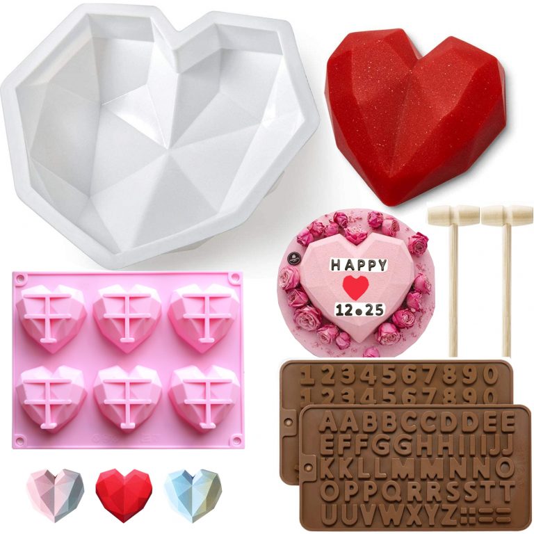 Diamond Heart Silicone Cake Mold, 8.7 Inch Mousse Cake Pop Molds with 6